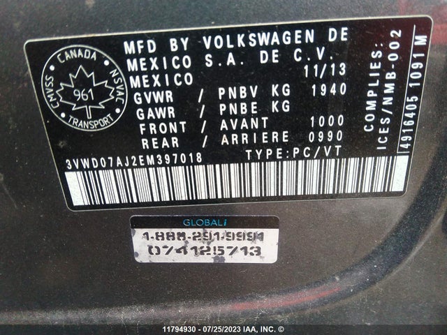 3VWD07AJ2EM397018 Volkswagen JETTA SE