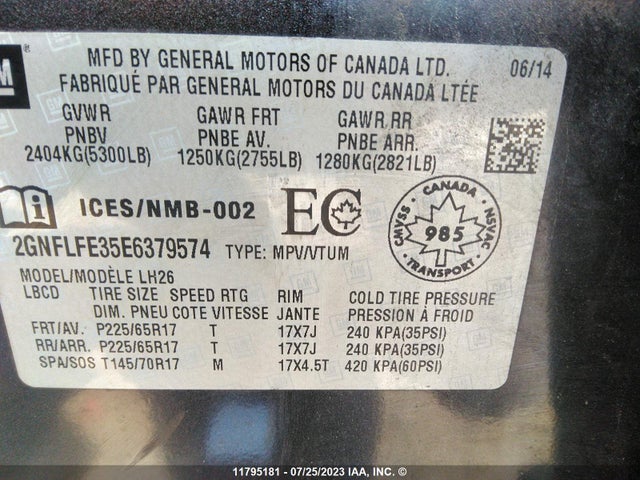 Chevrolet EQUINOX LT 2014 2GNFLFE35E6379574 Image 9