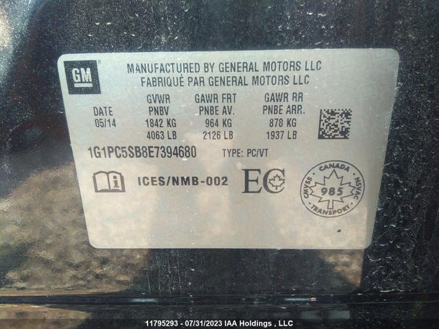 Chevrolet CRUZE LT 2014 1G1PC5SB8E7394680 Image 9