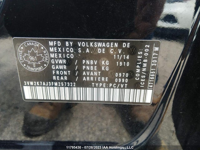 3VW2K7AJ3FM257322 Volkswagen JETTA S