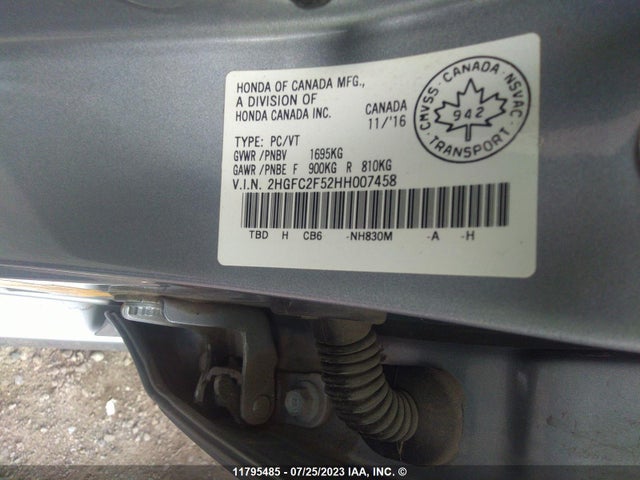 Honda Civic Lx 2017 2HGFC2F52HH007458 Image 9