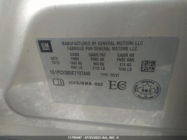Chevrolet CRUZE LT 2014 1G1PC5SB5E7197448 Image 9