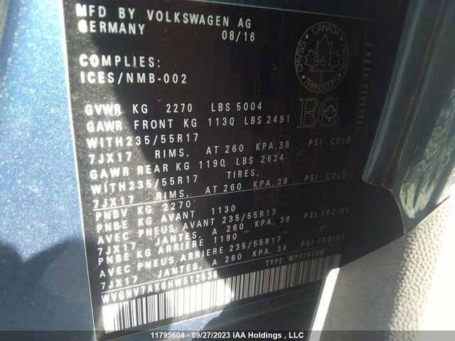 WVGNV7AX6HW512538 Volkswagen Tiguan Wolfsburg