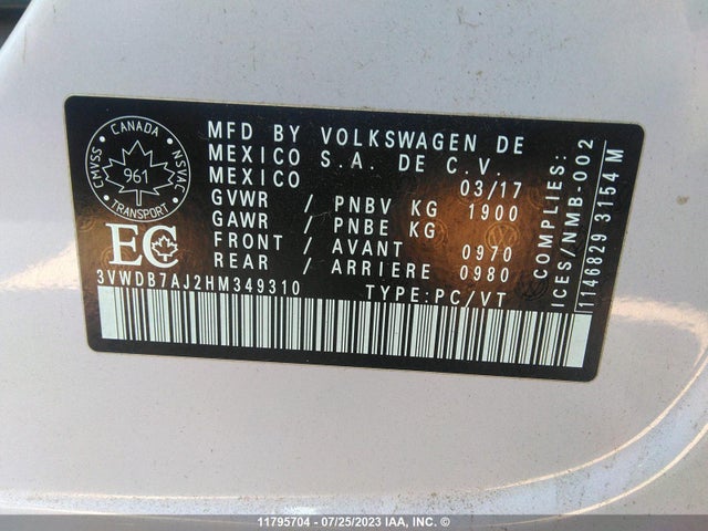 3VWDB7AJ2HM349310 Volkswagen JETTA SE