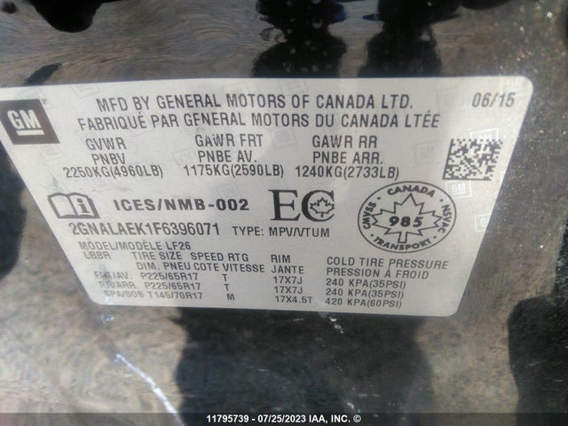 Chevrolet EQUINOX LS 2015 2GNALAEK1F6396071 Image 9