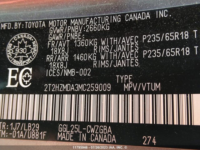 2T2HZMDA3MC259009 Lexus RX 350