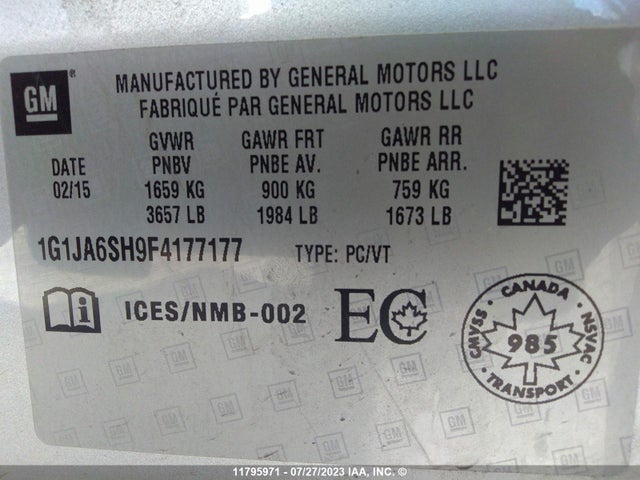 Chevrolet SONIC LS 2015 1G1JA6SH9F4177177 Image 9
