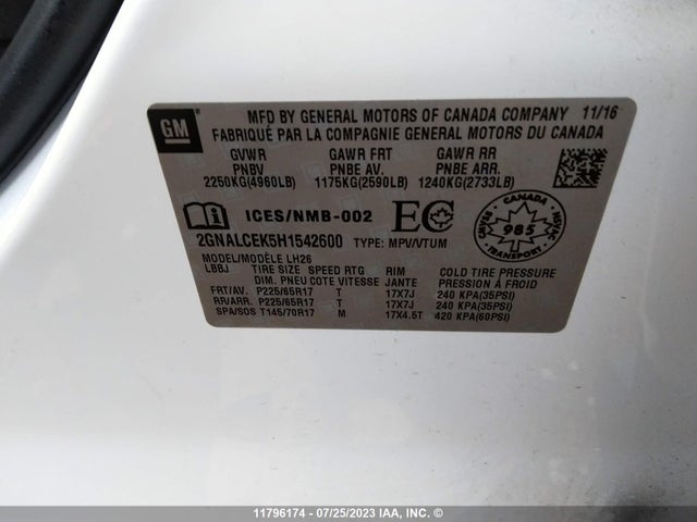 Chevrolet EQUINOX LT 2017 2GNALCEK5H1542600 Image 9