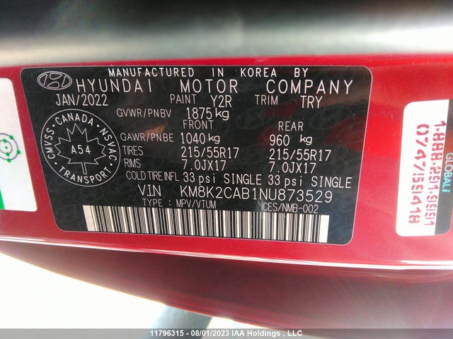 Hyundai KONA 2022 KM8K2CAB1NU873529 Image 9