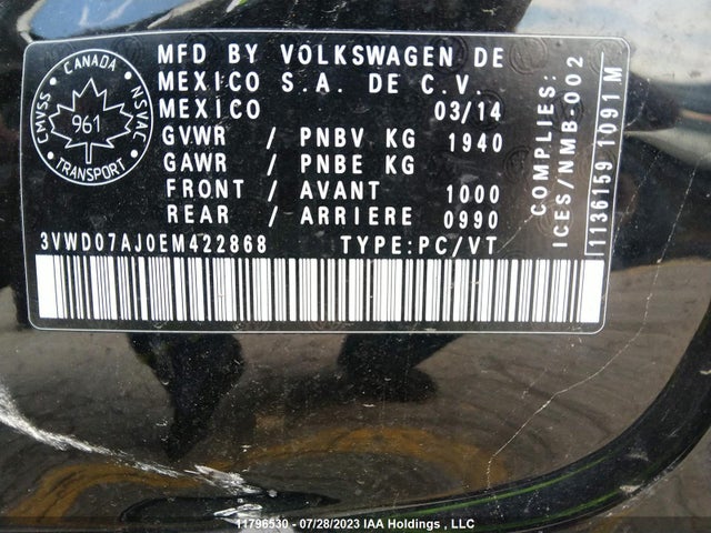 3VWD07AJ0EM422868 Volkswagen JETTA SE