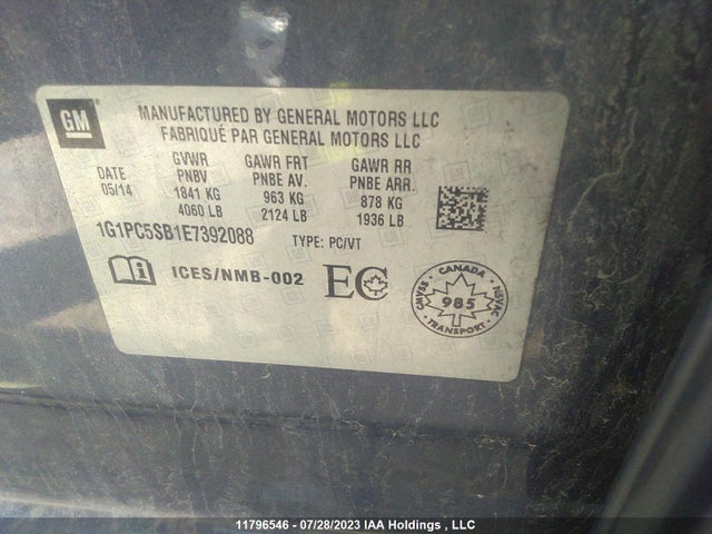 Chevrolet CRUZE LT 2014 1G1PC5SB1E7392088 Image 11
