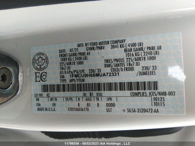 Ford ESCAPE SEL 2021 1FMCU9H66MUA72331 Image 9