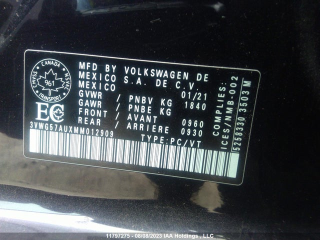 3VWG57AUXMM012909 Volkswagen GOLF