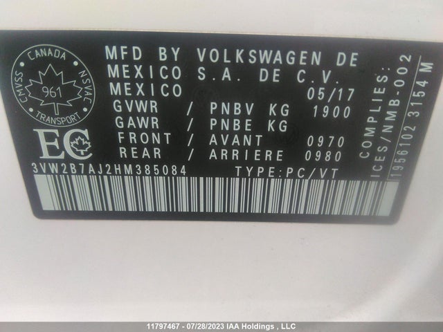 Volkswagen JETTA S 2017 3VW2B7AJ2HM385084 Image 9