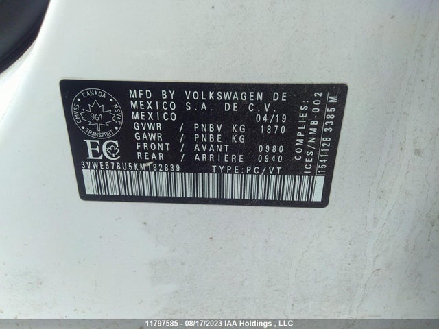 3VWE57BU5KM182839 Volkswagen JETTA SEL