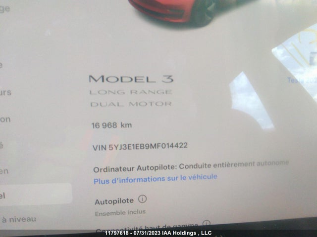 5YJ3E1EB9MF014422 Tesla MODEL 3