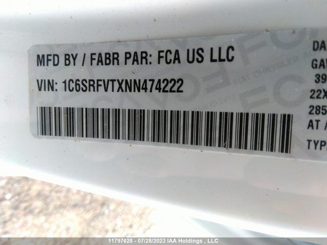 1C6SRFVTXNN474222 RAM 1500 Sport