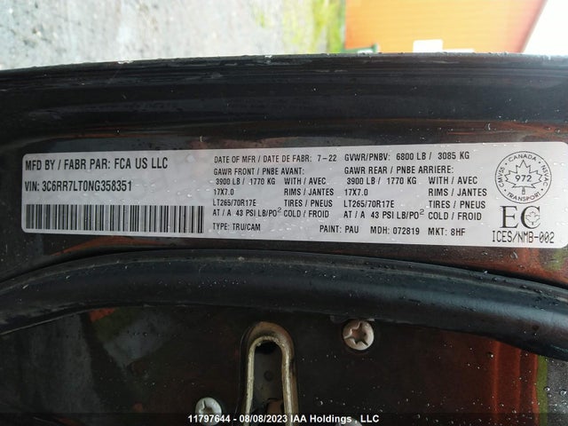 3C6RR7LT0NG358351 RAM 1500 Classic Slt