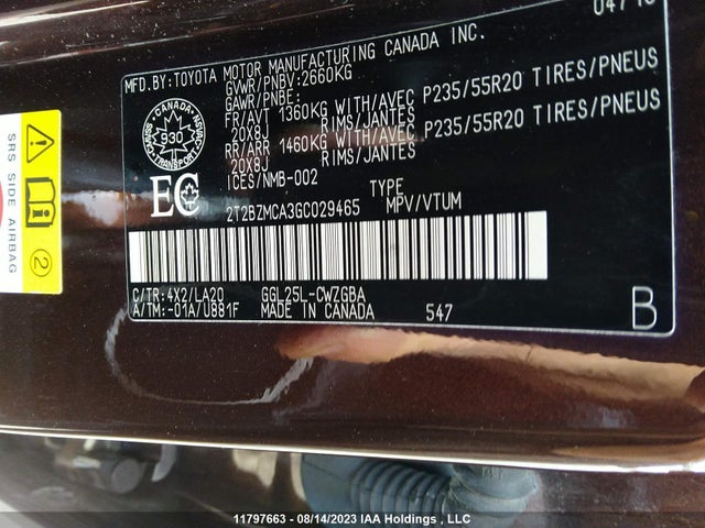2T2BZMCA3GC029465 Lexus Rx 350/base/f Sport