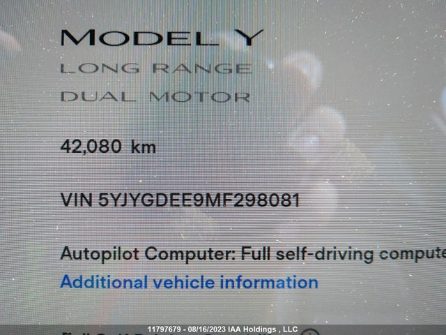 5YJYGDEE9MF298081 Tesla Model Y
