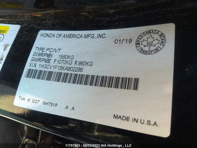 Honda l15be 2019 1HGCV1F15KA802286 Image 31
