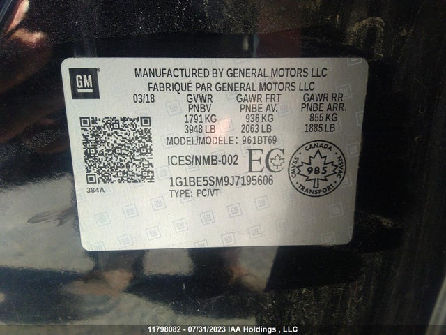 Chevrolet CRUZE LT 2018 1G1BE5SM9J7195606 Image 9