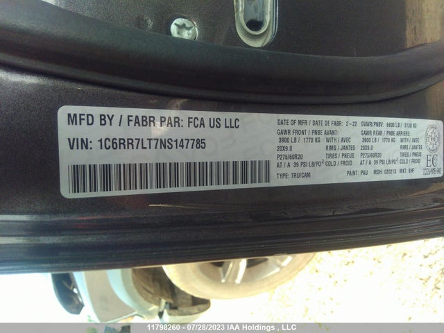 1C6RR7LT7NS147785 RAM 1500 Classic Slt
