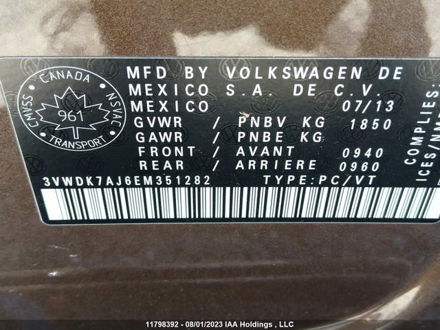 3VWDK7AJ6EM351282 Volkswagen JETTA SE