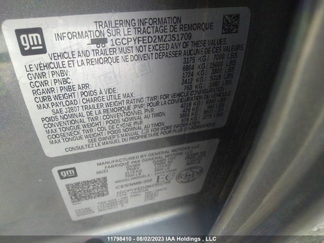 Chevrolet Silverado K1500 Lt Trail Boss 2021 1GCPYFED2MZ351709 Image 9