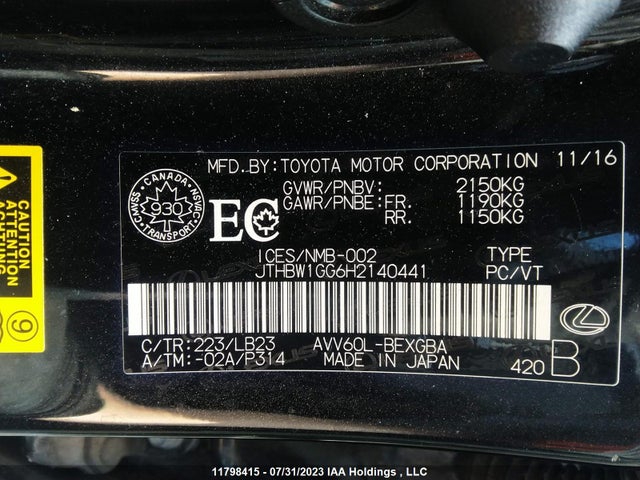 JTHBW1GG6H2140441 Lexus ES 300H