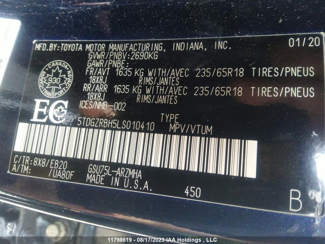 Toyota Highlander Xle 2020 5TDGZRBH5LS010410 Image 9