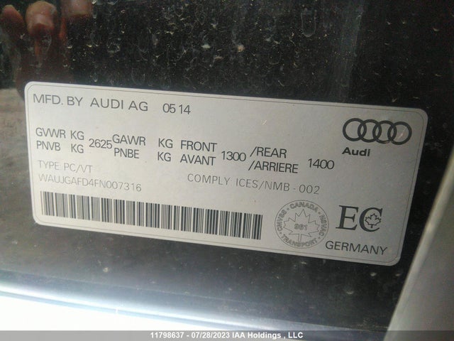 WAUJGAFD4FN007316 Audi A8 QUATTRO