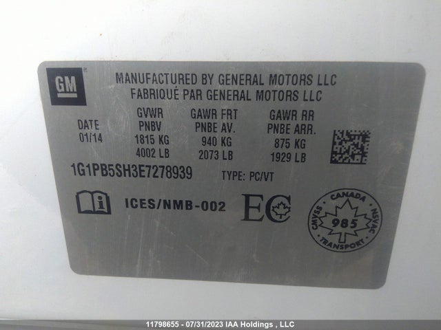 Chevrolet CRUZE LS 2014 1G1PB5SH3E7278939 Image 9