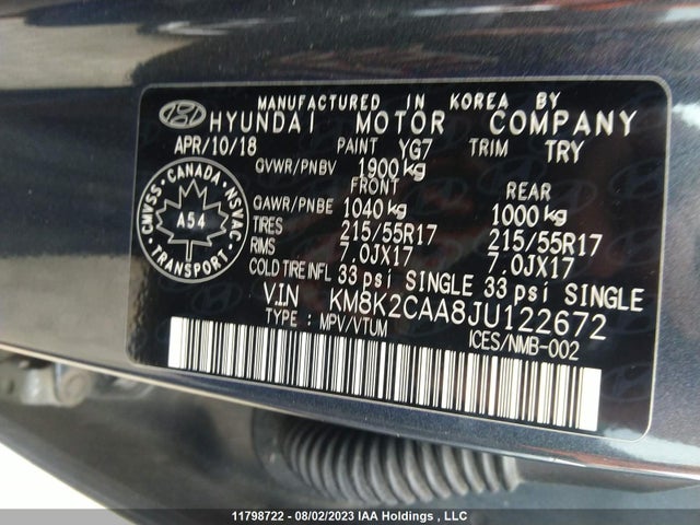 Hyundai Kona Sel 2018 KM8K2CAA8JU122672 Image 10