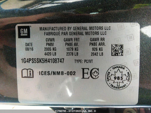 1G4PS5SK5H4108747 Buick lea - sidi: spark ignited direct injection, e85 max, alum