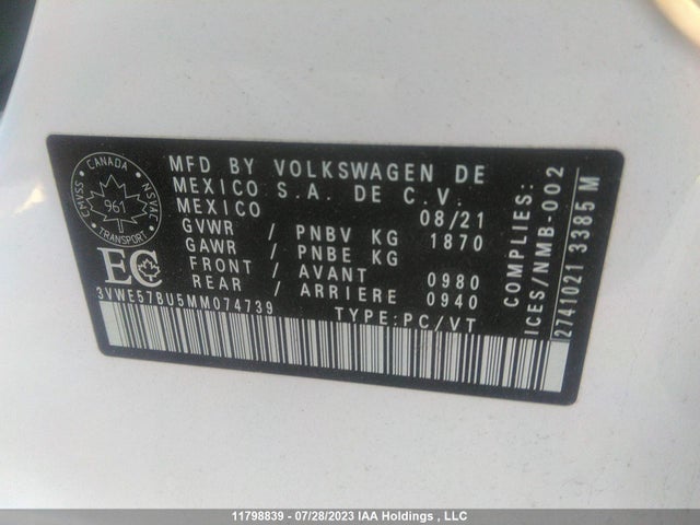 3VWE57BU5MM074739 Volkswagen JETTA SEL