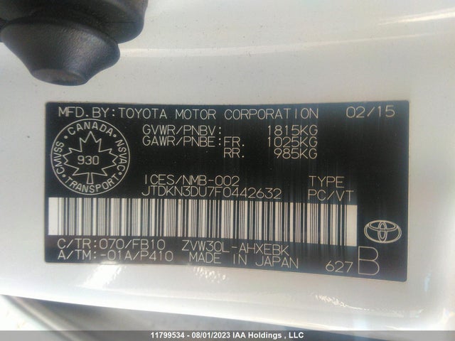 Toyota PRIUS 2015 JTDKN3DU7F0442632 Image 9