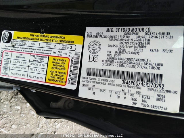 3FA6P0G74ER370292 Ford FUSION S