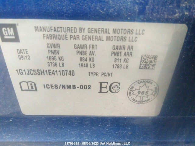 Chevrolet SONIC LT 2014 1G1JC5SH1E4110740 Image 9