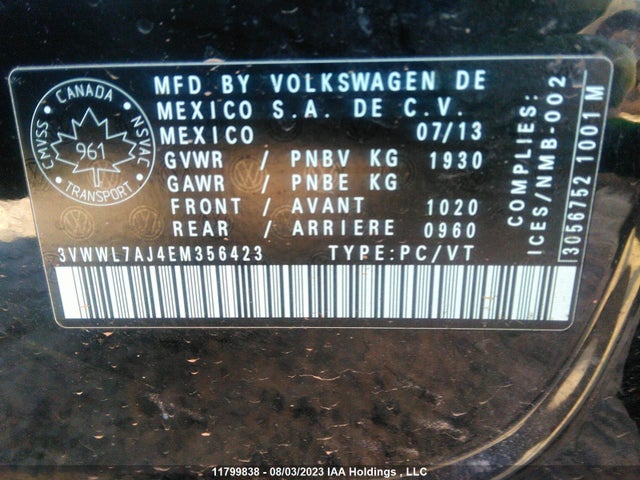 3VWWL7AJ4EM356423 Volkswagen JETTA TDI