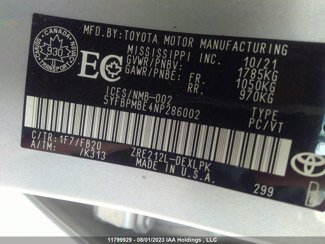Toyota COROLLA LE 2022 5YFBPMBE4NP286002 Image 9