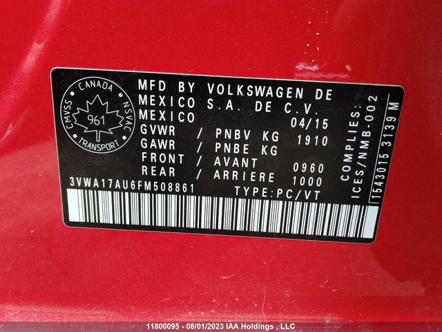 3VWA17AU6FM508861 Volkswagen Golf Sportwagon Trendline/comfortline