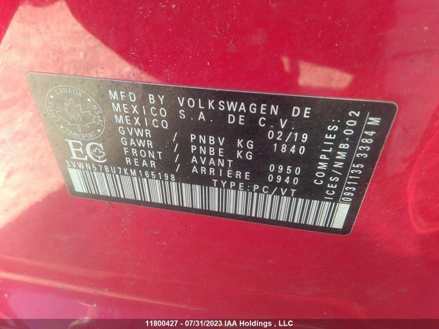 Volkswagen JETTA S 2019 3VWN57BU7KM165198 Image 9