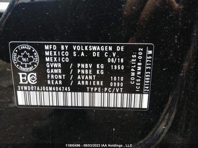3VWD07AJ0GM404745 Volkswagen Jetta Sedan 1.8t Sport