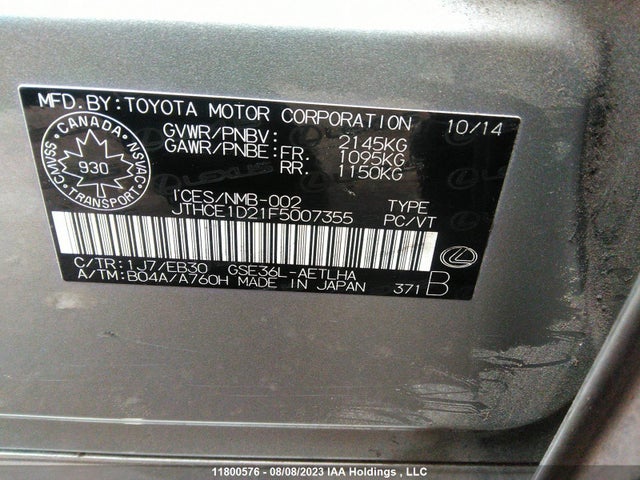Lexus IS 350 2015 JTHCE1D21F5007355 Image 9