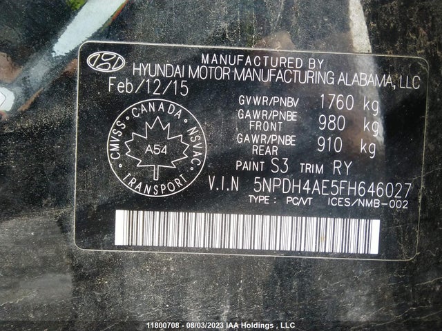 Hyundai ELANTRA GL 2015 5NPDH4AE5FH646027 Image 9