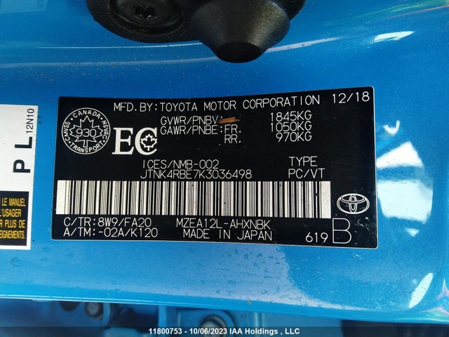 Toyota COROLLA HATCHBACK 2019 JTNK4RBE7K3036498 Image 9