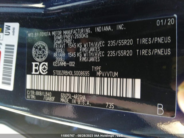 Toyota Highlander Limited/platinum 2020 5TDDZRBH0LS008695 Image 9