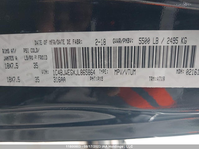 1C4BJWEGXJL865864 Jeep Wrangler Jk Unlimited Sahara