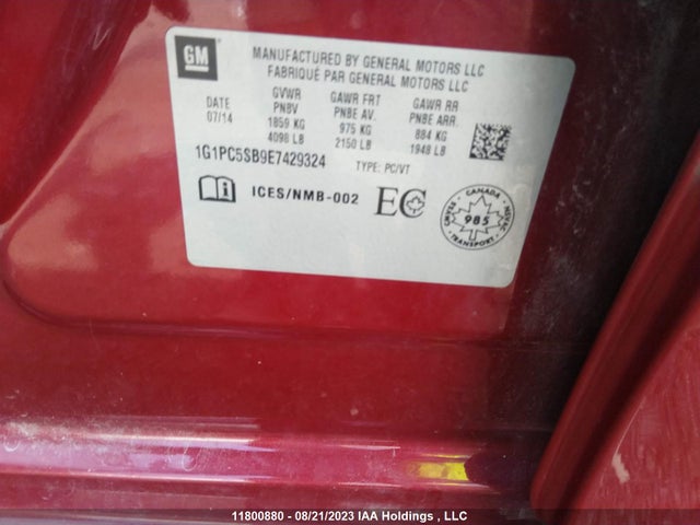 Chevrolet CRUZE LT 2014 1G1PC5SB9E7429324 Image 9